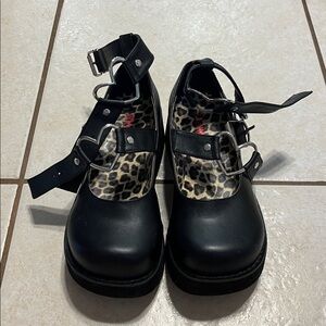 Demonia sprite-02 Black Heart Buckle Platform Mary Jane NWOT
